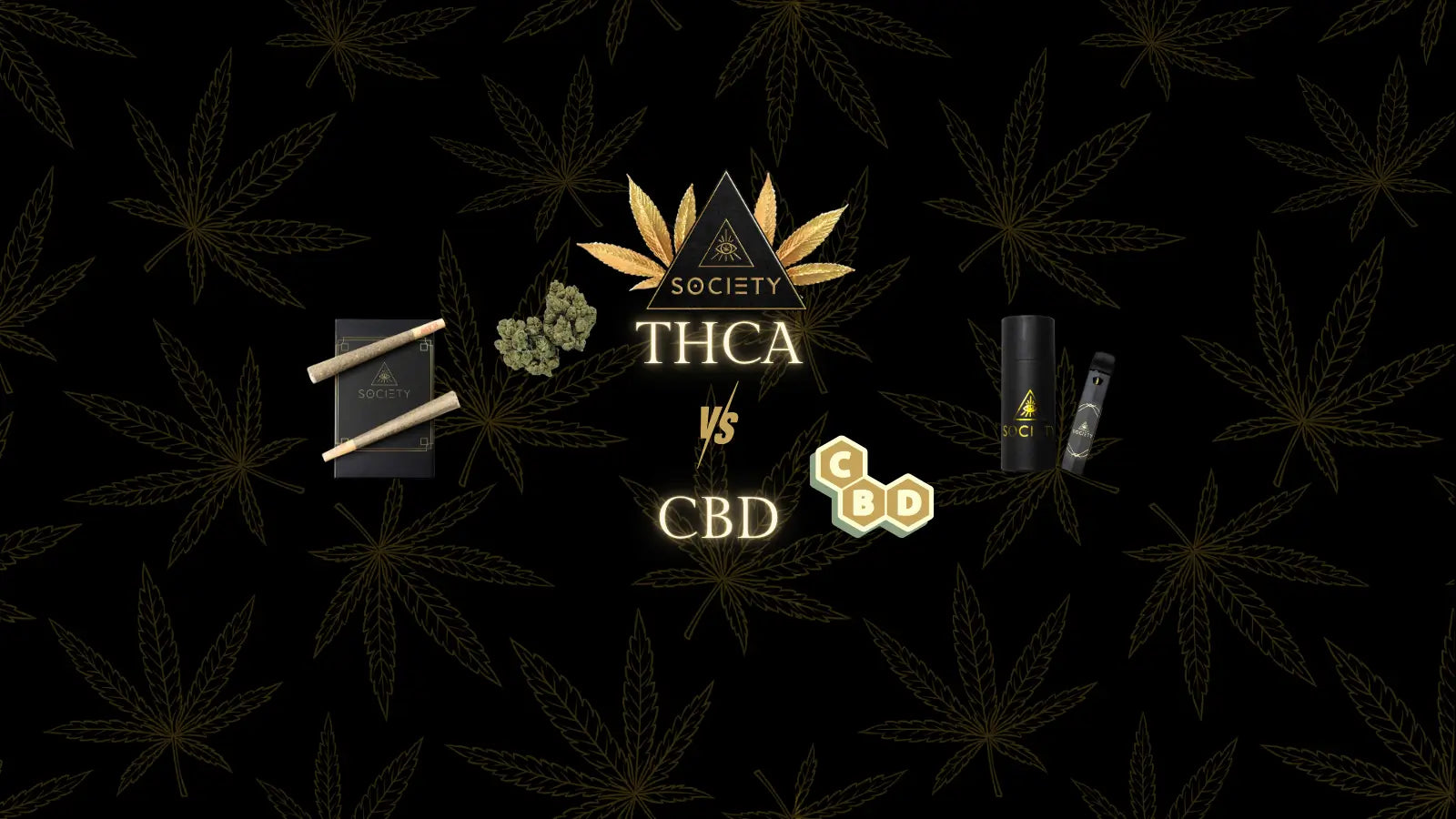 THCA and CBD hemp flower side by side on wooden surface