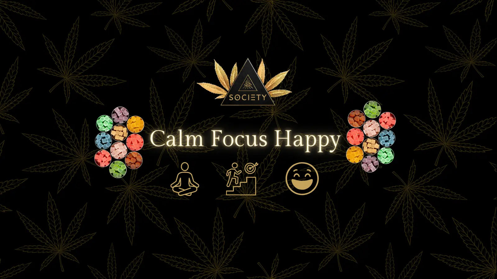 Assorted cannabinoid gummies for mood and stress relief on wooden surface