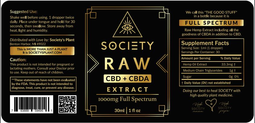 Raw hemp cbd cbda tincture from societys plant